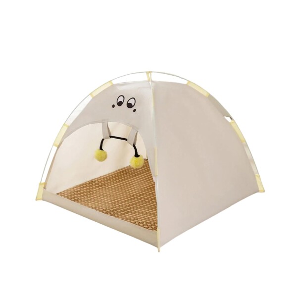 DICOCO 犬用テント ポータブル ペット テント 夏用 ペット ハウス ペットベッド 犬小屋 猫小屋 通気性いい 暑さ対策 かわいい マットレス付き 折りたたむ可 洗える（ベージュ、42cm）