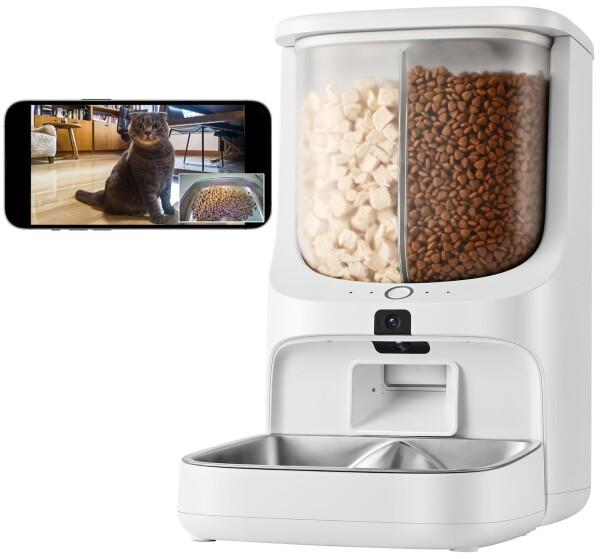 ATPTFD 自動給餌器 2種類の餌を出せる ２つのカメラ付き 猫 犬 ペット スマホで遠隔操作 IOS & Android WIFIが必要 定時定量 手動給餌 給餌器 洗える ステンレス製ボウル 録音 タイマー 2WAY給電