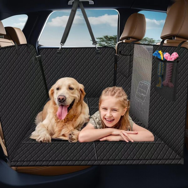 Xevera ペットドライブシート トラック対応 安定快適 犬用カーシート 犬 車 シート 全車種 防水 傷つきにくい 取付簡単 可視メッシュ窓 お手入れやすい (ブラック(トラックと大型SUV対応),