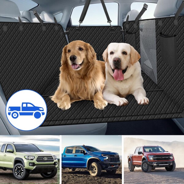 Xevera ペットドライブシート トラック対応 安定快適 犬用カーシート 犬 車 シート 全車種 防水 傷つきにくい 取付簡単 可視メッシュ窓 お手入れやすい (ブラック(トラックと大型SUV対応),_2