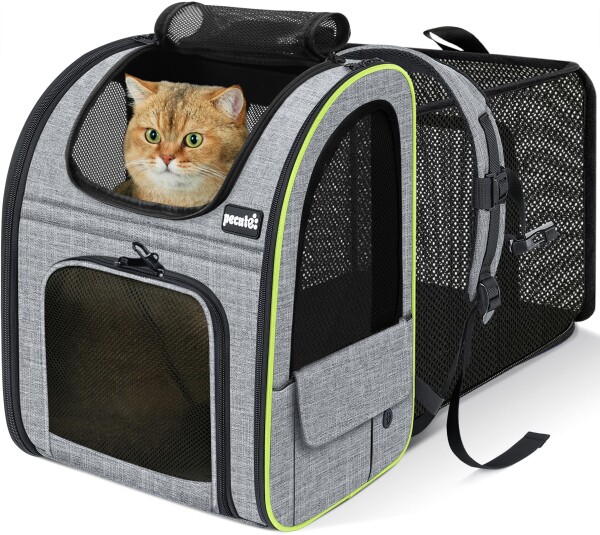 Pecute 犬 リュック 猫 キャリー リュック 拡張可能 2WAY 猫キャリーバッグ 猫 小中型犬用 バッグ 通気性 折り畳み 旅行 通院 防災 避難用 ペットキャリー グレー