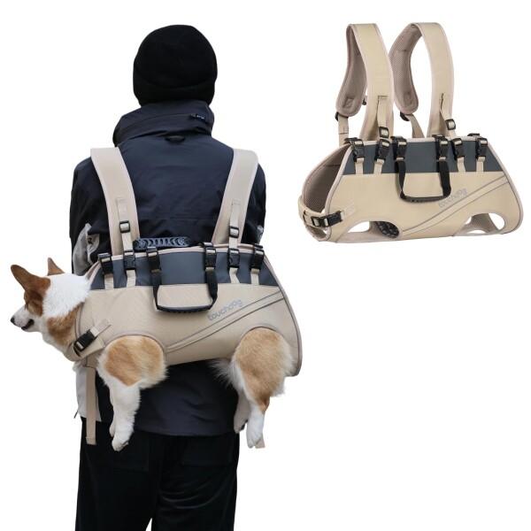 TOUCHDOG 犬用リュックサック 大型犬対応 ハンズフリー設計 6点式安全ベルト構造 防水＆反射素材 通気性 ペットキャリー リュック 犬 散歩や登山に最適 (カーキ色です, S)