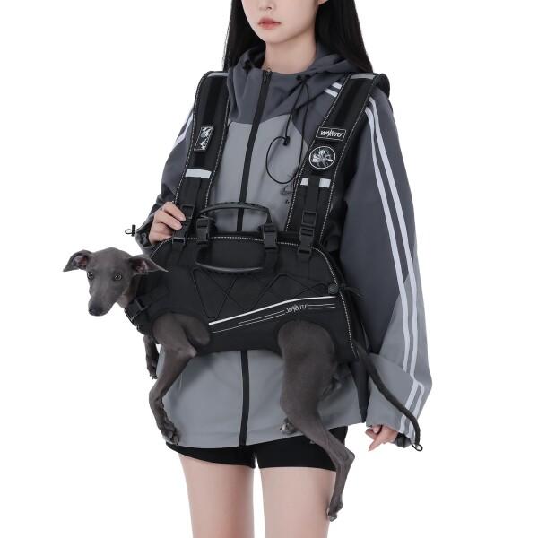 Wakytu 小型犬用バックパックキャリア／犬用リフトハーネス、調節可能なパッド付き ストラップを備え、障害のある犬、関節損傷、関節炎、安定性を失った犬の散歩に適しています。XL