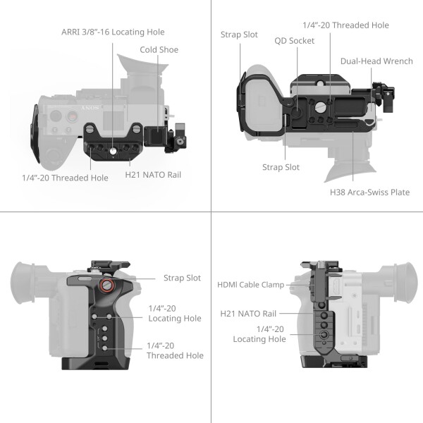 SmallRig Sony対応 FX2用カメラケージ HawkLockクイックリリースFX2ケージ トッププレート付き HDMI用ケーブルクランプ 複数の取り付けポイント 純正XLRトップハンドル対応 5587_3