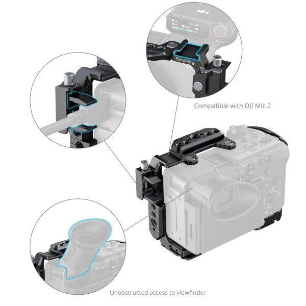 SmallRig Sony対応 FX2用カメラケージ HawkLockクイックリリースFX2ケージ トッププレート付き HDMI用ケーブルクランプ 複数の取り付けポイント 純正XLRトップハンドル対応 5587_4