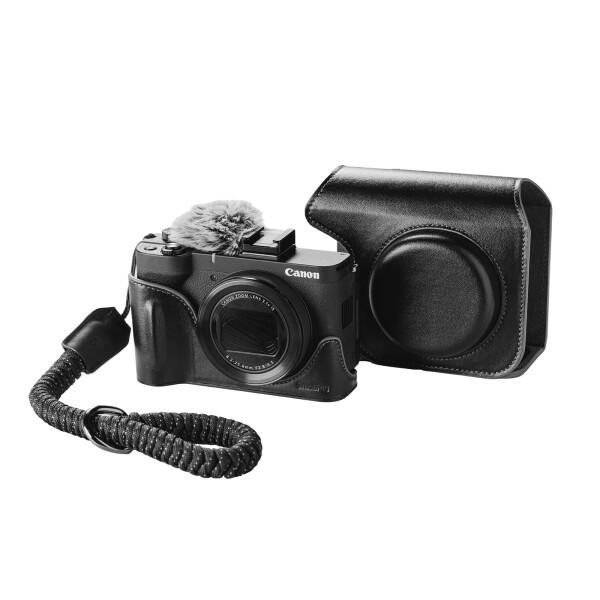 SmallRig カメラ用レザーケージキット PowerShot V1用ハーフレザーケース フリップケースカバー リストストラップ、ファーウィンドスクリーン付属 持ち運びやすく保護力 （ブラック） 5386