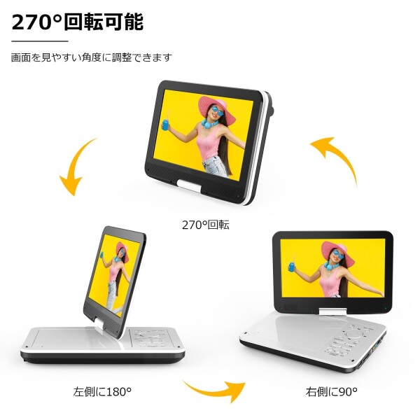 ASUTAS ポータブルDVDプレーヤー 12.5型 車載用ホルダー付き DVD