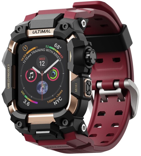 ULTIMAL に対応 Apple Watch Series 9/8/7（45mm）用 バンド一体型保護ケース TPU 耐衝撃 高耐久 通気性 簡単装着 スポーツ/アウトドア向け ワインレッド