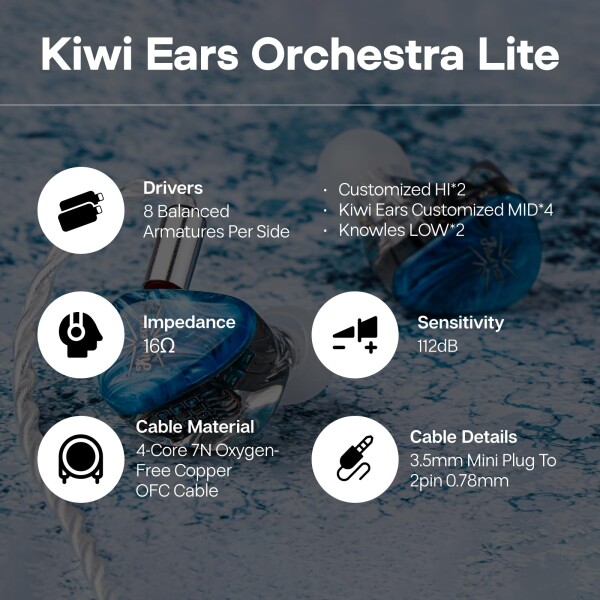 LINSOUL Kiwi Ears Orchestra Lite 8BAハイブリッド型HiFiイヤホン 人間工学に基づくデザイン 0.78mm2pinコネクター&3.5mmステレオプラグ 耳掛け式 4コア7N無酸素銅(OFC)ケーブル リケーブル可能設計 天然_4