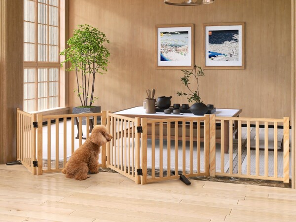 犬ゲート 置くだけ ペットゲート 木製 折りたたみ ペットフェンス 犬 フェンス 室内 ペット用家具フェンス 安全柵 小型犬 中型犬 脱走防止 ガード 飛び出し防止 多頭飼い ペットガード(_1