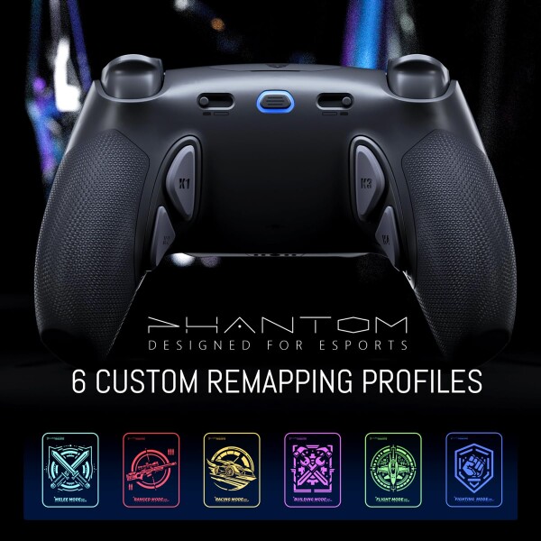 HEXGAMING ホールエフェクトバージョンps5やPCや携帯など対応用PHANTOM Proゲーミングコントローラー、4つの割り当て可能な背面ボタンが付いて、プロファイルが6種類登録できて、交換可能な_5