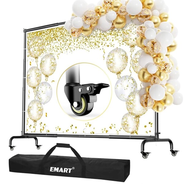 EMART アップグレード 背景スタンド 背景バナースタンド 300x210cm キャスター式2 in 1 撮影スタンド 高さと幅が調整可能 移動可能 生放送、誕生日、結婚式、成人式、展示会、パーティー、
