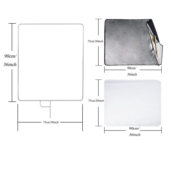 YUOCU 撮影用リフレクター フラッグパネル 75×90cm スタジオ照明 ディフューザー付き 5-in-1 レフ板（金/銀/白/黒/半透明） ステンレス製 撮影機材 折りたたみ式 ポートレート 商品撮影 屋外_4