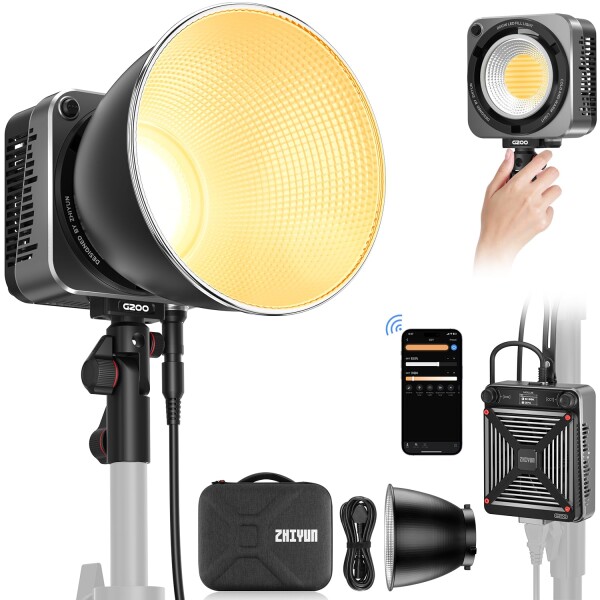 (公式旗艦店) ZHIYUN MOLUS G200 COB撮影ライト 200Wビデオライト バイカラー2700K-6500K 超軽量小型ボディBowensマウント[一年メーカー保証」