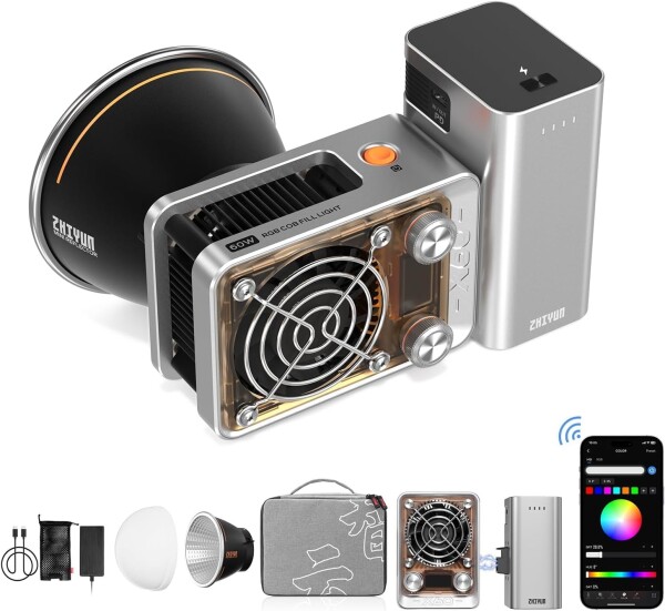 (公式旗艦店)ZHIYUN MOLUS X60RGB COMBO ビデオライト 60W COB撮影用ライト 色温度2700K-6500K CRI95+ TLCI97+ 重量683g 撮影照明ライト 軽量 静音 APP制御 屋外撮影/スタジオ撮影/生放送/TVC撮影/商品撮影/人