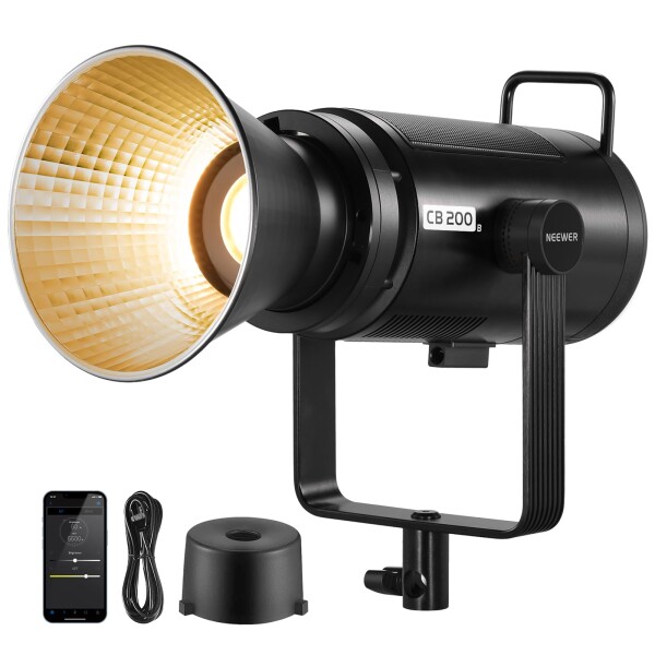 NEEWER CB200B 210W LEDビデオライト 2.4G&APP制御 全金属製 COBライト 連続照明撮影ライト スタジオライト 定常光ライト 二色/2700K-6500K/1mで90000Lux/CRI/TLCI97+/12照明効果 Bowensマウント スタジオ/ビデ