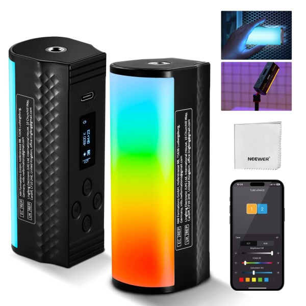 NEEWER TL98C 10cm スティックライト マグネット式 ライトワンド 360°フルRGB 撮影用ライト 超輝度 2500K-10000K 調光可能 CRI97 超演色性 17シーン 磁気ハンドヘルド APP DMX制御/カスタム効果/ライト