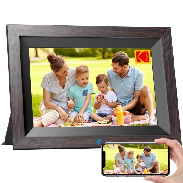 KODAK Wifiデジタルフォトフレーム木製 10インチ 1280*800解像度 32GB内蔵 64GB SDカード拡張可 USBメモリに対応 Wifi 遠隔転送 リアルタイムに共有 写真/動画/音楽再生 タッチスクリーン 使いやす