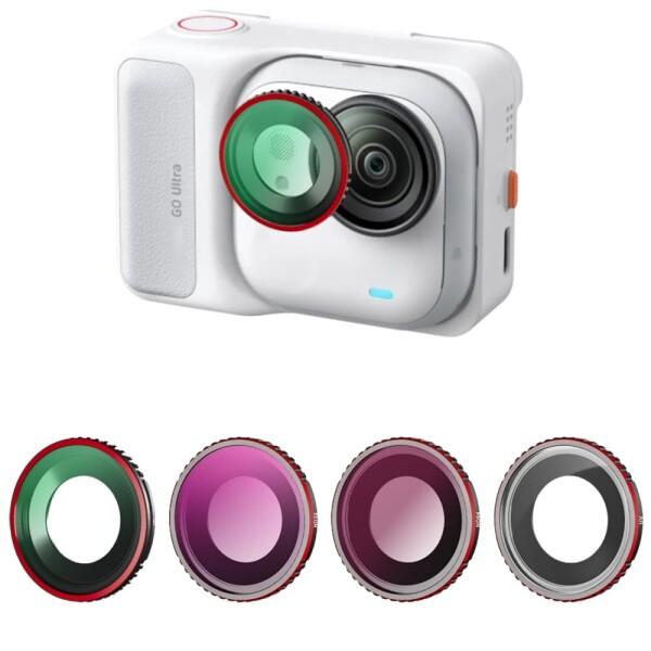Insta360 Go Ultra 用フィルター/レンズフィルターセット アルミフレーム マルチコートHD光学ガラス 防水 防汚 (ND32+ND64+UV+CPL)
