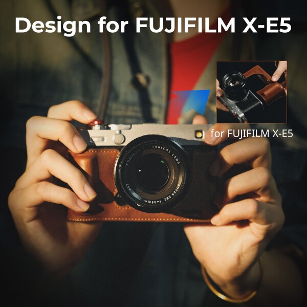 SmallRig FUJIFILM対応 X-E5用本革ケースキット X-E5専用用ヴィンテージハーフボディシェル、ショルダーストラップ付き（ブラウン）5449_1