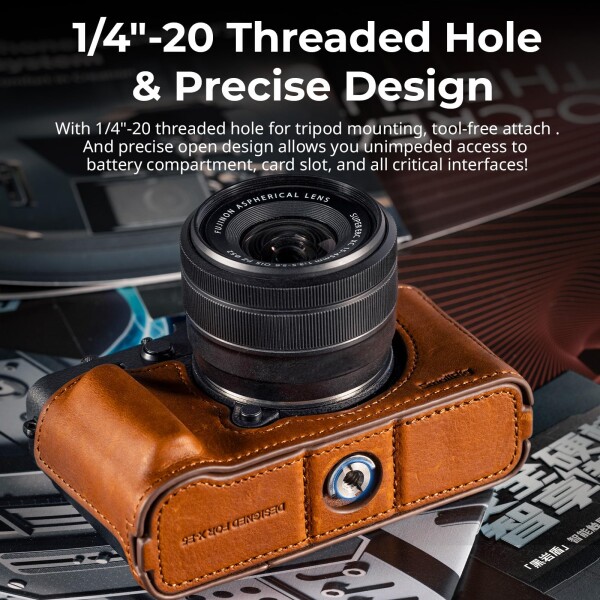 SmallRig FUJIFILM対応 X-E5用本革ケースキット X-E5専用用ヴィンテージハーフボディシェル、ショルダーストラップ付き（ブラウン）5449_3
