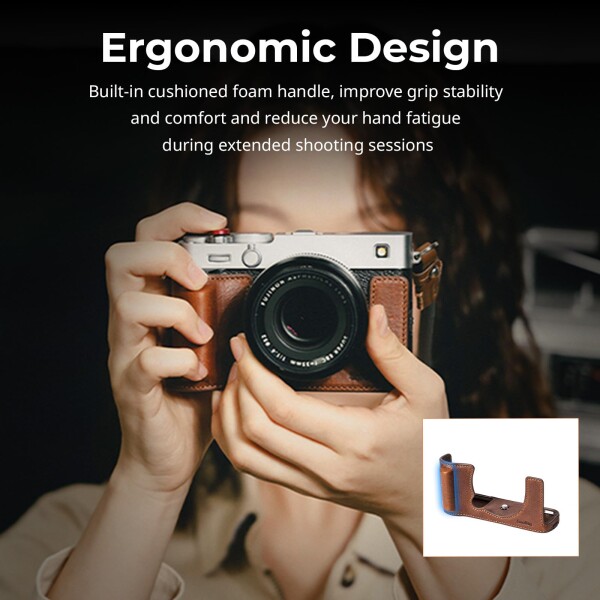 SmallRig FUJIFILM対応 X-E5用本革ケースキット X-E5専用用ヴィンテージハーフボディシェル、ショルダーストラップ付き（ブラウン）5449_5