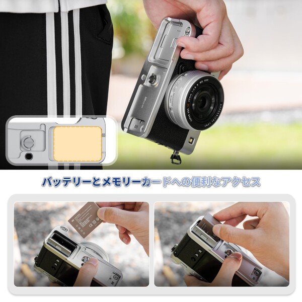JJC 金属 L型ハンドグリップ 富士フィルム Fujifilm X-E5 XE5 適用 電池交換が便利 底の1/4"-20ネジ穴 & アルカタイプ スピーカー穴付き 1枚SDカード収納可能 1個レリーズシャッターボタン付属 ブ_4
