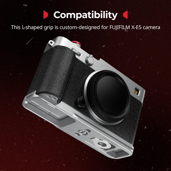 SmallRig X-E5用 L字グリップ FUJIFILM対応 カメラ用 Arca対応クイックリリースプレート内蔵 1/4インチ-20穴 軽量エルゴノミックシリコンハンドグリップ シャッターボタン付き (シルバー) 5447_1