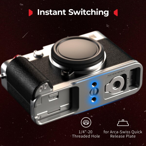 SmallRig X-E5用 L字グリップ FUJIFILM対応 カメラ用 Arca対応クイックリリースプレート内蔵 1/4インチ-20穴 軽量エルゴノミックシリコンハンドグリップ シャッターボタン付き (シルバー) 5447_2