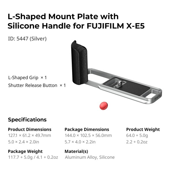 SmallRig X-E5用 L字グリップ FUJIFILM対応 カメラ用 Arca対応クイックリリースプレート内蔵 1/4インチ-20穴 軽量エルゴノミックシリコンハンドグリップ シャッターボタン付き (シルバー) 5447_8