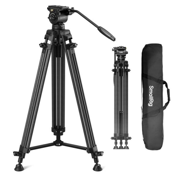 SmallRig AD14 ヘビーデューティーカーボンファイバービデオ三脚 185cm 最大荷重10kg +85°〜-78°のティルト範囲を備えたフルードヘッド コンパクトなトラベル三脚 重量2.7kg 折りたたみ時の高