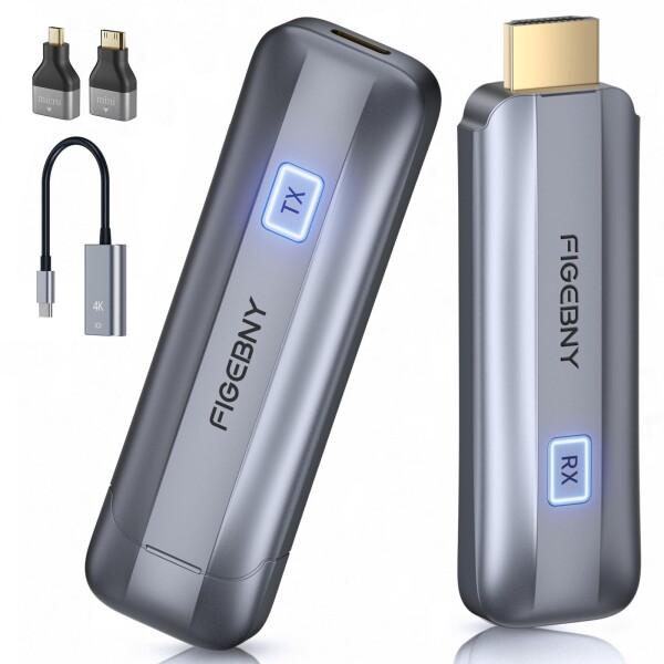 FIGEBNY hdmi 無線 ワイヤレス 送受信機セット 30m伝送距離 WIFI不要低遅延 簡単接続 PC/スマホ/DVD出力&モニター/テレビなど入力 (グレー)