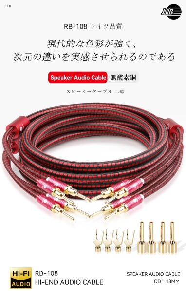JIB スピーカーケーブル 1.5M (オスーオス) コンバーチブル Yラグとバナナプラグ 八個ずつ 銅金メッキコネクター アンプ/オーディオシステムなど適用_6