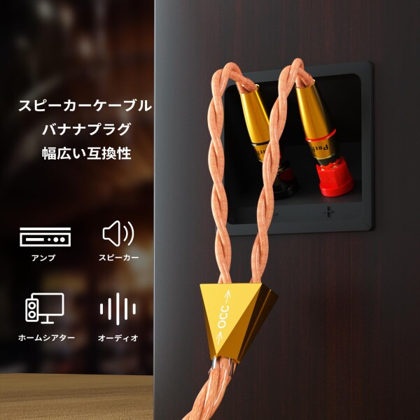 Preffair OCCスピーカーケーブル（金メッキ4mmバナナプラグ付き）15AWG/1.5mm?×4芯 オーディオファン向けスピーカー、サブウーファー、アンプ、DAC用, 2.5M/8.25Feet_3