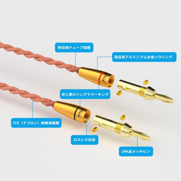 Preffair OCCスピーカーケーブル（金メッキ4mmバナナプラグ付き）15AWG/1.5mm?×4芯 オーディオファン向けスピーカー、サブウーファー、アンプ、DAC用, 2.5M/8.25Feet_4