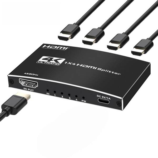 HDMI 分配器 1入力4出力 4K@60Hz HDMスプリッター 4 画面同時出力 3D映像 HDCP 2.2解除 オーディオ同期 複数出力 RGB/HDR10 +/3D対応 PS5/B0X/fire tv stick/HDTV/DVD/PCなど適用-10CM