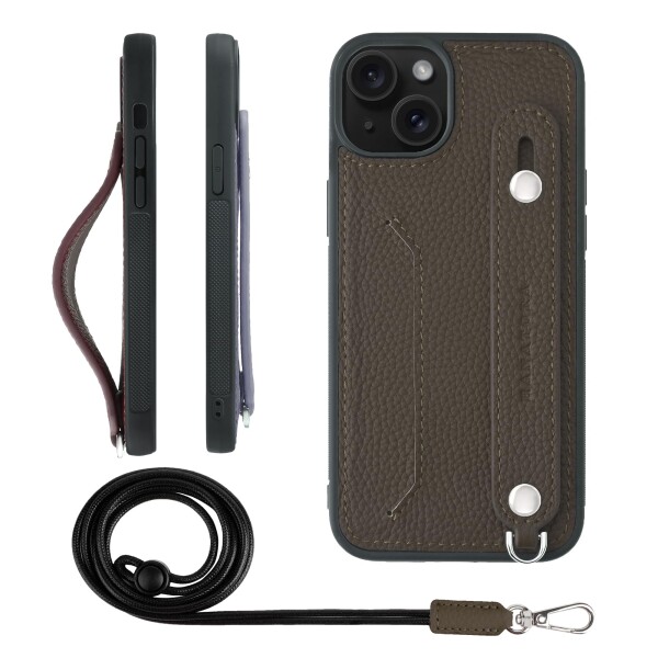 HANATORA for iPhone 15Plus ケース 本革 耐衝撃 背面ベルト