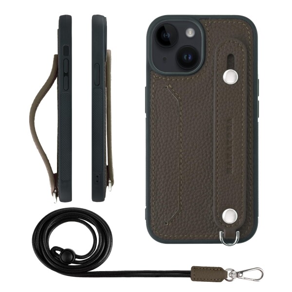 HANATORA for iPhone 14Plus ケース 本革 耐衝撃 背面ベルト ストラップリング スマホケース スマホ スタンド機能 ネックストラップ 付き カードポケット シュリンクレザー ギフト トープ CGHGZ-14
