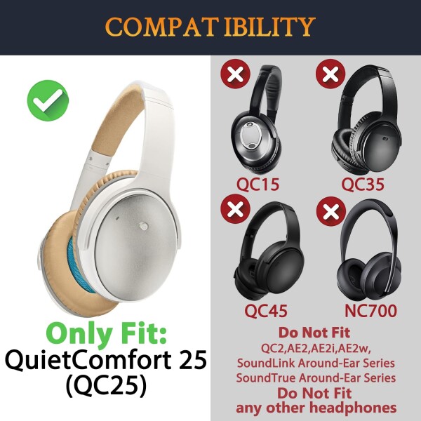 SOULWIT イヤーパッド + ヘッドバンド + イヤーパッドカバー for Bose QuietComfort 25 (QC25) 用 ヘッドセット 交換 キット ヘッドホン 替え パッド 劣化防止 クッション (ベージュ)_2