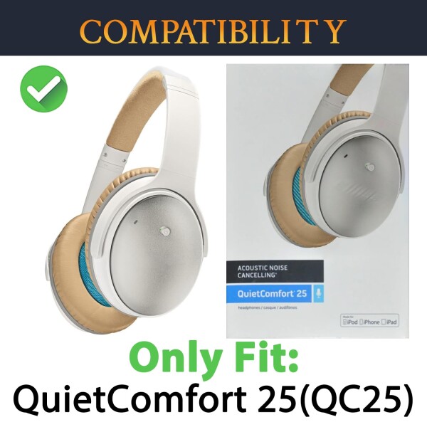 SOULWIT イヤーパッド + ヘッドバンド + イヤーパッドカバー for Bose QuietComfort 25 (QC25) 用 ヘッドセット 交換 キット ヘッドホン 替え パッド 劣化防止 クッション (ベージュ)_3