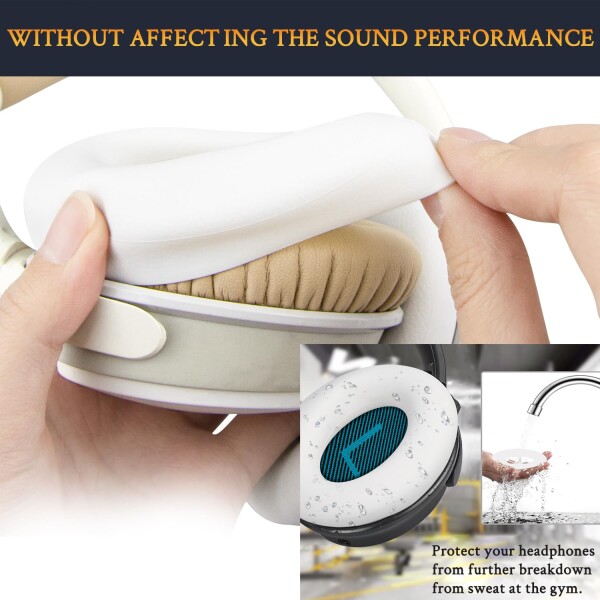 SOULWIT イヤーパッド + ヘッドバンド + イヤーパッドカバー for Bose QuietComfort 25 (QC25) 用 ヘッドセット 交換 キット ヘッドホン 替え パッド 劣化防止 クッション (ベージュ)_5