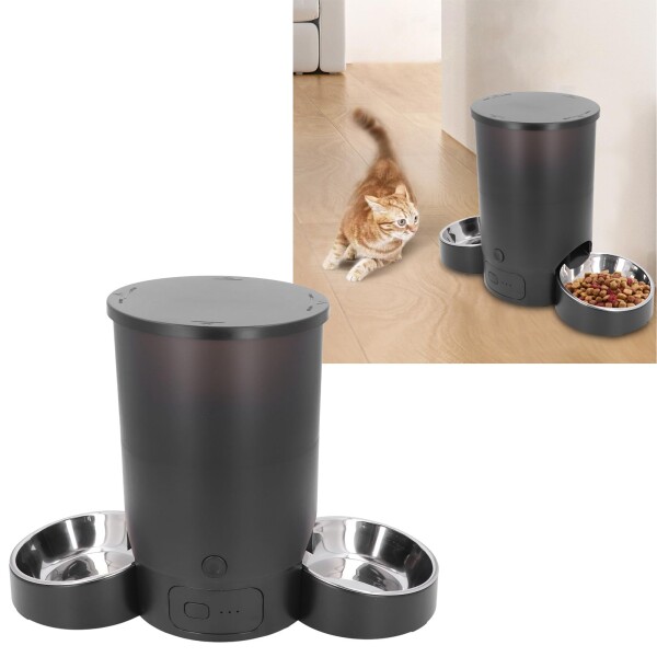 猫2匹用自動給餌器、 3L 時限式スマートキャットドッグフードディスペンサーサポート音声リマインダー、リモコン、 デュアル電源デュアルボウルドライフード用自動ドッグフィーダー_5
