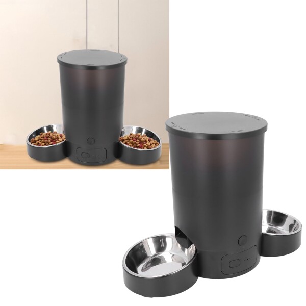 猫2匹用自動給餌器、 3L 時限式スマートキャットドッグフードディスペンサーサポート音声リマインダー、リモコン、 デュアル電源デュアルボウルドライフード用自動ドッグフィーダー_6