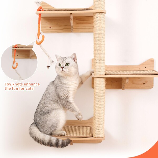 MIUZMORE 壁掛け式キャットツリー 7点セット ? 猫用ウォールシェルフ＆パーチ、麻縄爪とぎポール付き 木製キャットタワー 室内猫の登り・爪とぎ・休憩 多頭飼い・大型猫対応 猫キャッ_5