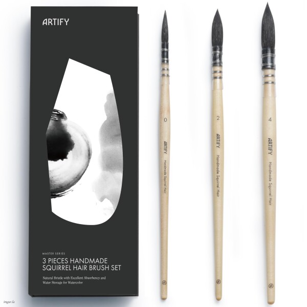 ARTIFY プロフェッショナルナチュラルリスの毛羽ペン3個セット ラウンドファインチップディテール水彩ブラシセット | 水彩画やガッシュペイントに最適 | サイズ#0、#2、#4