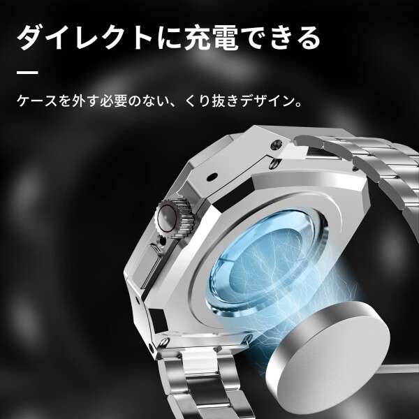 Apple Watch バンド 49mmメタル ケース アップルウォッチバンド 頑丈なステンレスベルト iWatch Ultra 2 49MMに対応 保護 バンパーカバー 耐久性 耐衝撃 おしゃれ 装着簡単 長さ調節器具付き ビジ_3