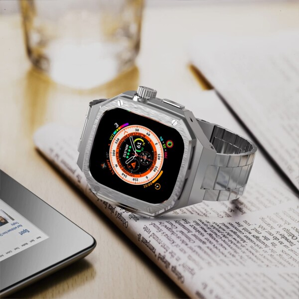 Apple Watch バンド 49mmメタル ケース アップルウォッチバンド 頑丈なステンレスベルト iWatch Ultra 2 49MMに対応 保護 バンパーカバー 耐久性 耐衝撃 おしゃれ 装着簡単 長さ調節器具付き ビジ_4