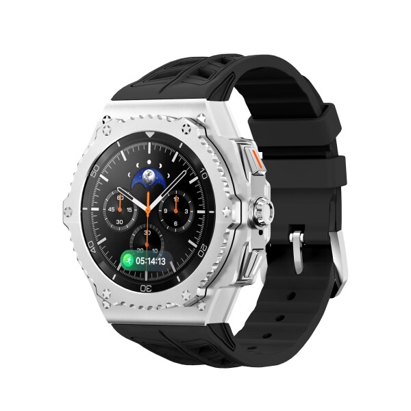 Samsung Galaxy Watch 8 Classic 46mm 用バンド高級メタルケース、ベルト用頑丈な保護ケース Galaxy Watch 8 シリコンストラップ 耐衝撃 保護 バンパーカバー(46mm,銀)