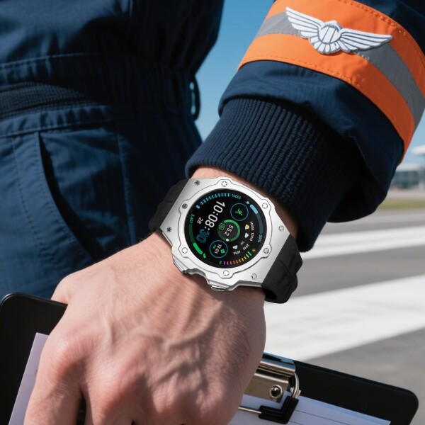 高級メタルケースSamsung Watch Galaxy 8 44mm シリコン バンド付きバンパーケース メンズ 耐衝撃性頑丈なメタルカバー Galaxy 8 44mm 用保護ケース(44mm, 銀)_4
