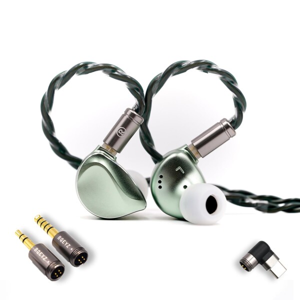 BQEYZ Winter2 インイヤーモニター 有線イヤホン DD+BC HiFi ゲーミングイヤホン 着脱式ケーブル 有線ヘッドフォン オーディオファン向け (グリーン 3.5mm+4.4mm+Type-C)